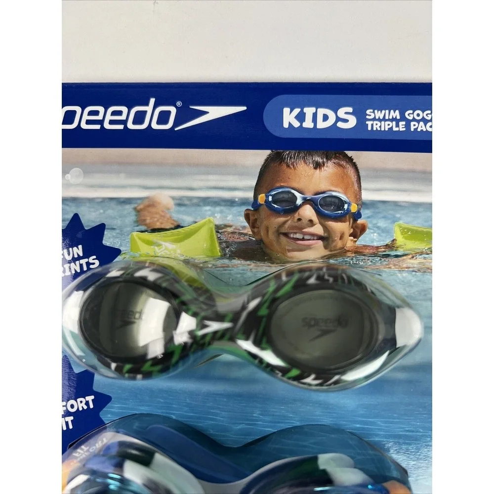 Speedo Kids Swim Goggles 3 Pack Ages 3-10 TUV Protect Easy Adjust‎ Anti Fog F30